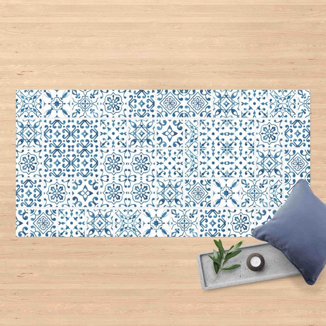 Loper tapijt Tile Pattern Blue White