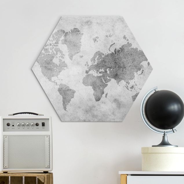Hexagons Aluminium Dibond schilderijen Vintage World Map II