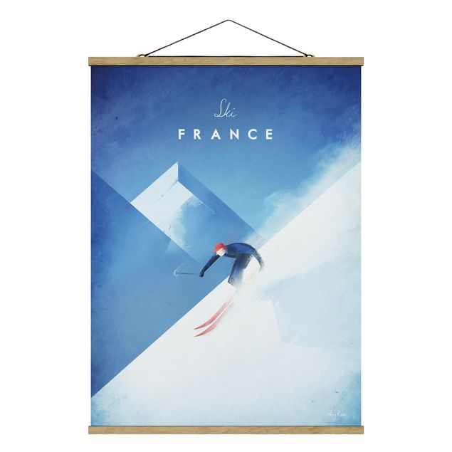 Stoffen schilderij met posterlijst Travel Poster - Ski In France