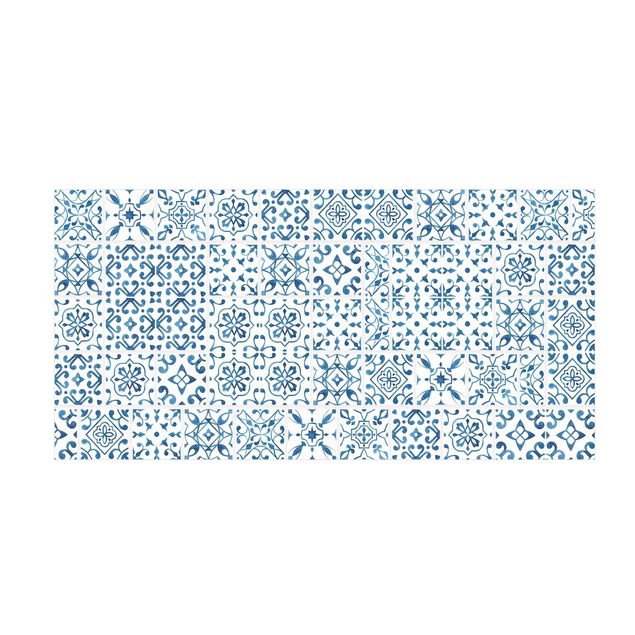 Vloerkleed blauw Tile Pattern Blue White