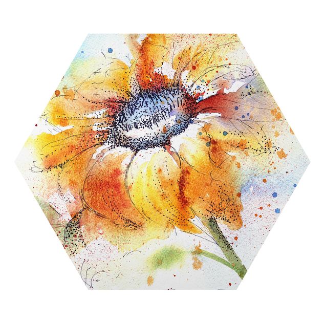 Hexagons Aluminium Dibond schilderijen Painted Sunflower