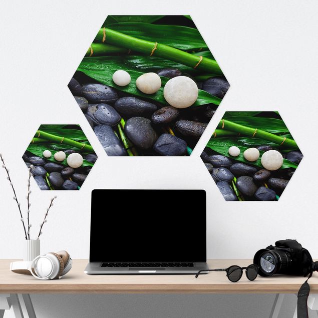 Hexagons Forex schilderijen Green Bamboo With Zen Stones