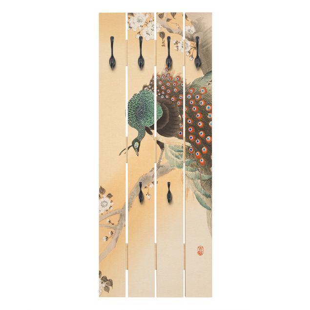 Wandkapstokken houten pallet Vintage Illustration Asian Peacock II