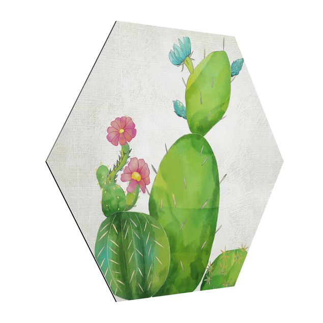 Hexagons Aluminium Dibond schilderijen Cactus Family In Pink And Turquoise