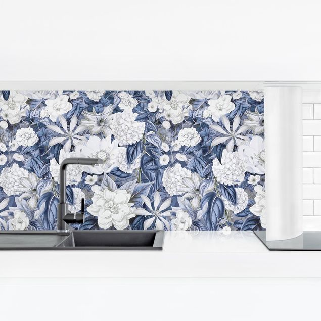 Achterwand voor keuken patroon White Flowers In Front Of Blue