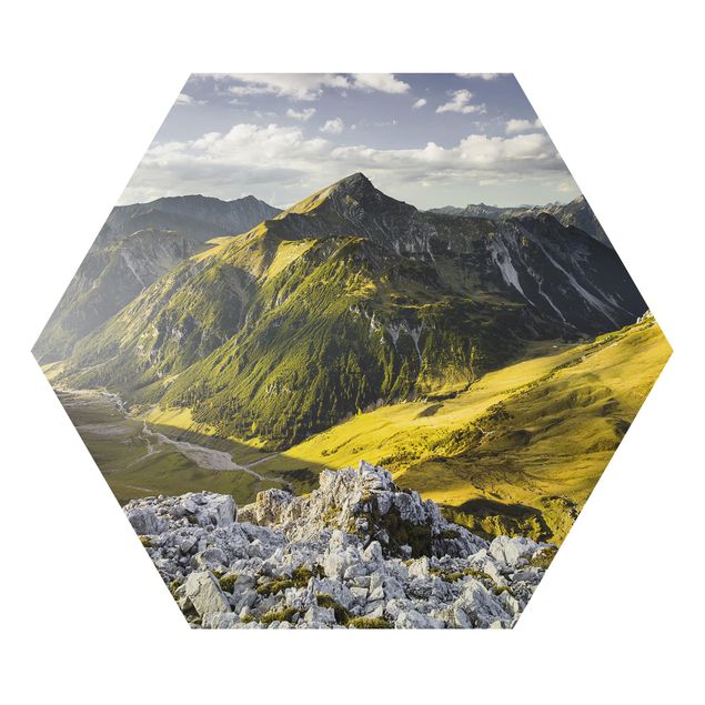 Hexagons Aluminium Dibond schilderijen Mountains And Valley Of The Lechtal Alps In Tirol
