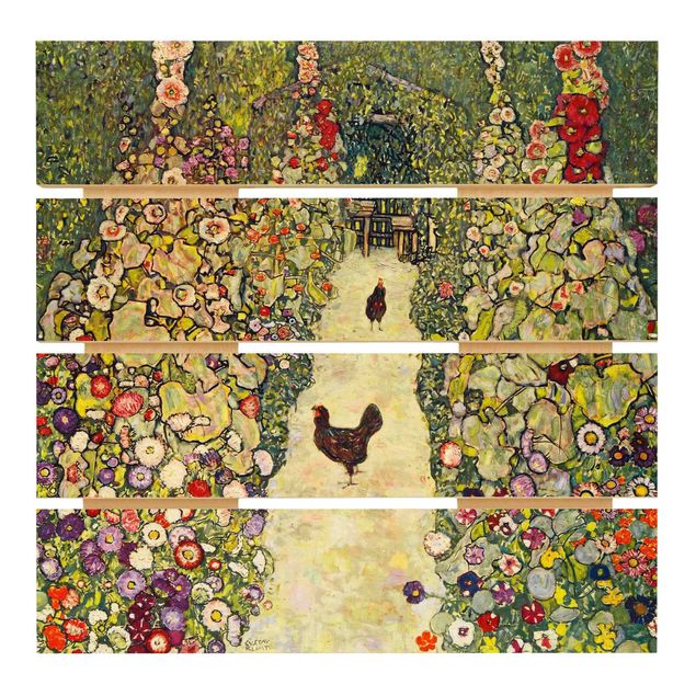 Houten schilderijen op plank Gustav Klimt - Garden Path with Hens
