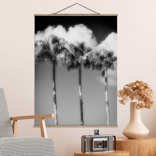 Stoffen schilderij met posterlijst Palm Trees Against The Sky Black And White