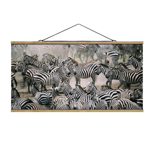 Stoffen schilderij met posterlijst Zebra Herd