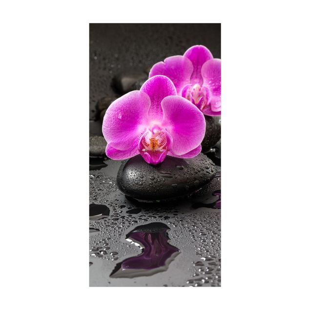 vloerkleed oud roze Pink Orchid Flower On Stones With Drops