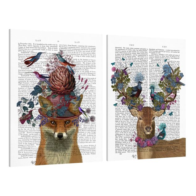 Canvas schilderijen - 2-delig  Fowler - Fox And Deer Set I