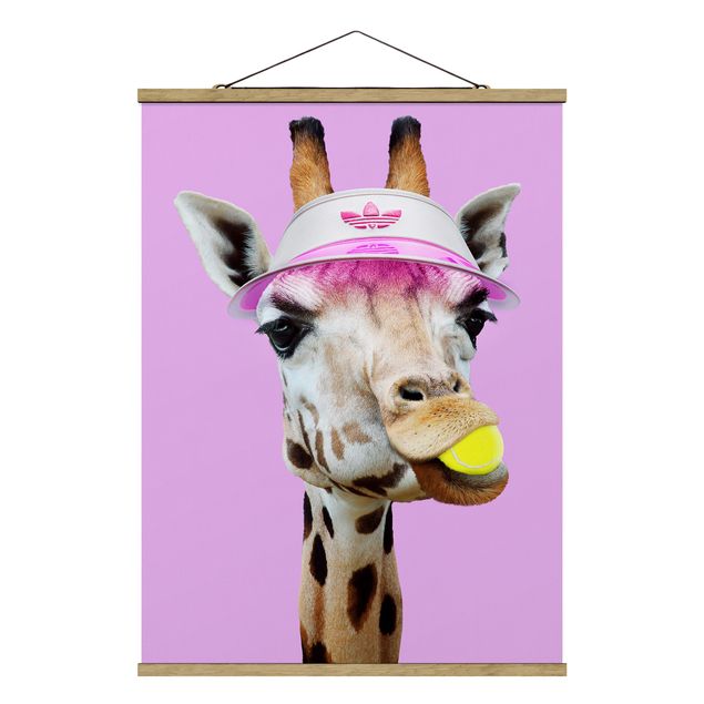 Stoffen schilderij met posterlijst Giraffe Playing Tennis