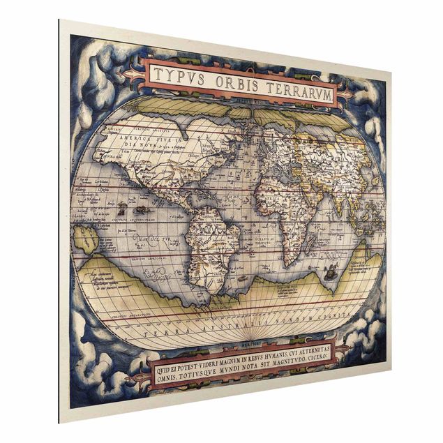 Aluminium Dibond schilderijen Historic World Map Typus Orbis Terrarum