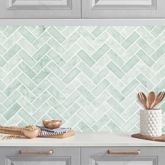 Achterwand voor keuken patroon Marble Fish Bone Tiles - Mint
