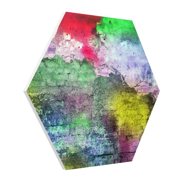 Hexagons Forex schilderijen Colourful Sprayed Old Brick Wall