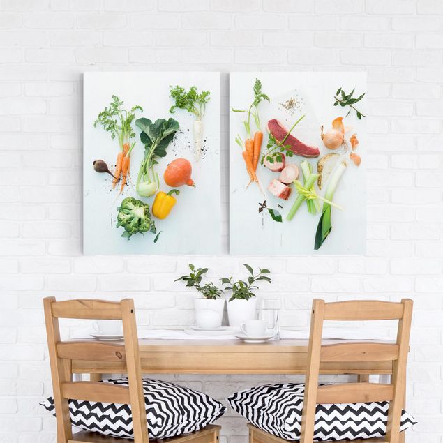 Canvas schilderijen - 2-delig  Vegetables and beef bouillon