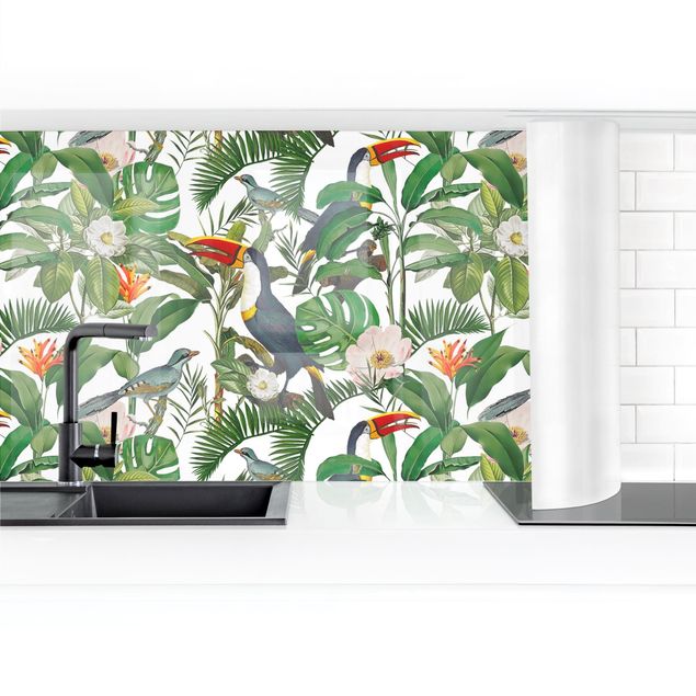 Achterkant keuken Tropical Toucan With Monstera And Palm Leaves II