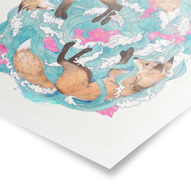 Posters Illustration Foxes And Waves Painting