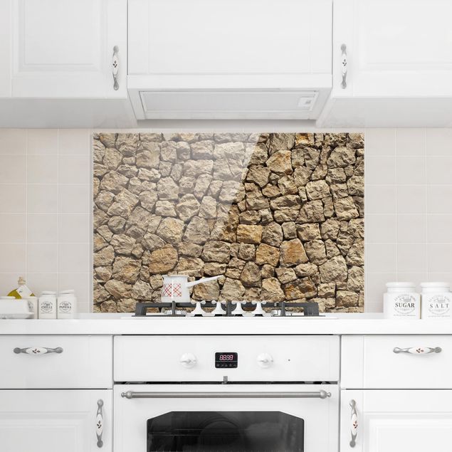 Spatscherm keuken Old Wall Of Paving Stone