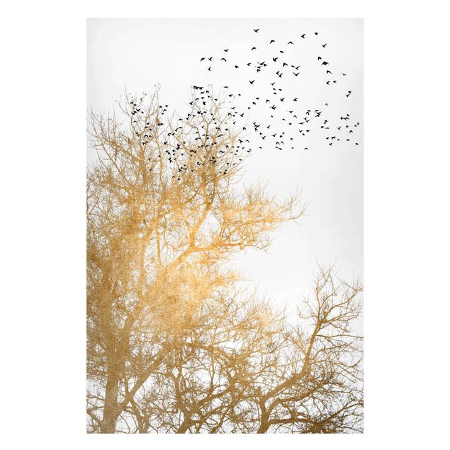 Magneetborden Flock Of Birds In Front Of Golden Tree