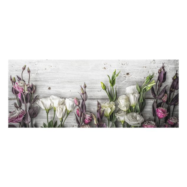 Spatscherm keuken Tulip Rose Shabby Wood Look