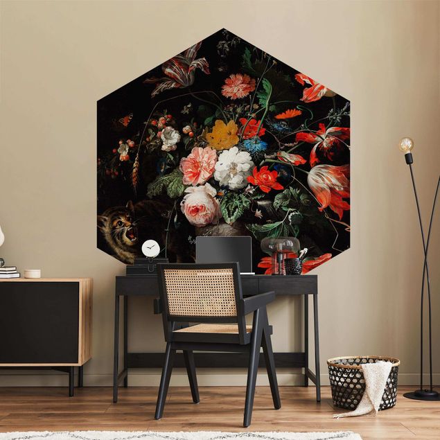 Hexagon Behang Abraham Mignon - The Overturned Bouquet