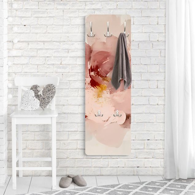 Wandkapstokken houten paneel - Abstract flower pink