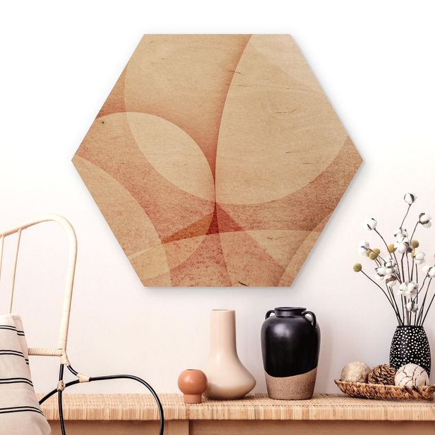 Hexagons houten schilderijen Abstract Graphics In Peach-Colour