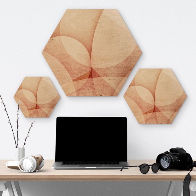 Hexagons houten schilderijen Abstract Graphics In Peach-Colour