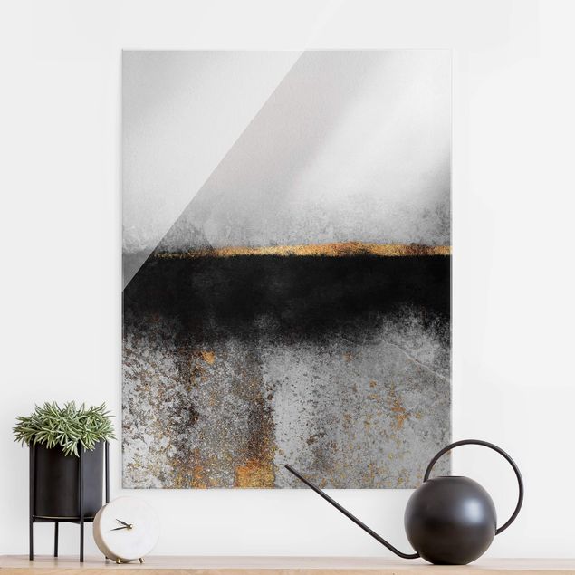 Glas Magnettafel Abstract Golden Horizon Black And White