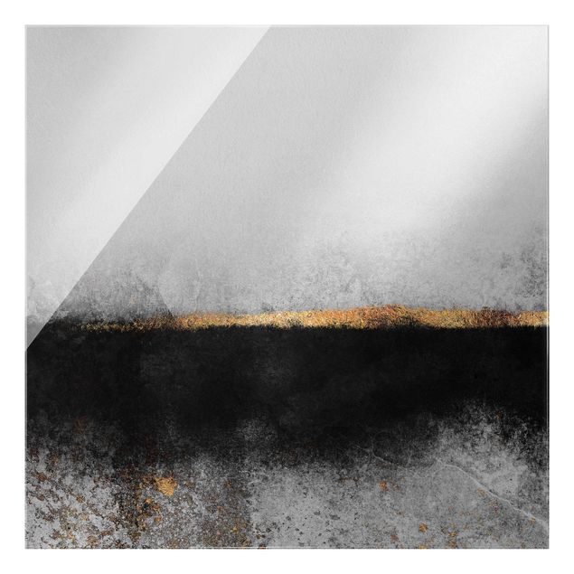 Glasschilderijen Abstract Golden Horizon Black And White