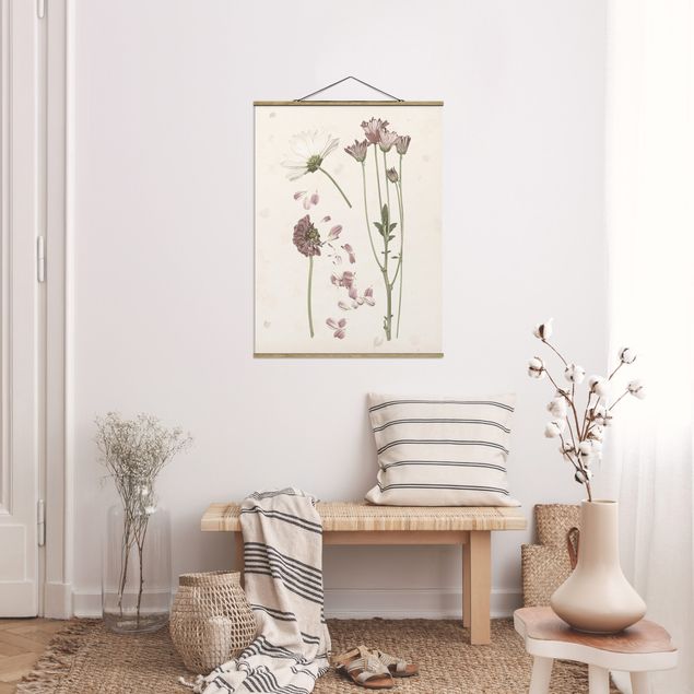 Stoffen schilderij met posterlijst Herbarium In Pink II
