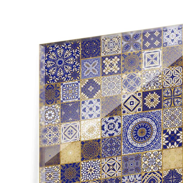 Spatscherm keuken Oriental Tiles Blue With Golden Shimmer