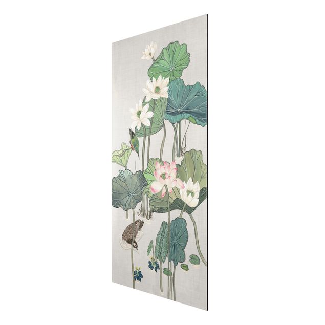 Aluminium Dibond schilderijen Vintage Illustration Lotus Flowers In Pond II