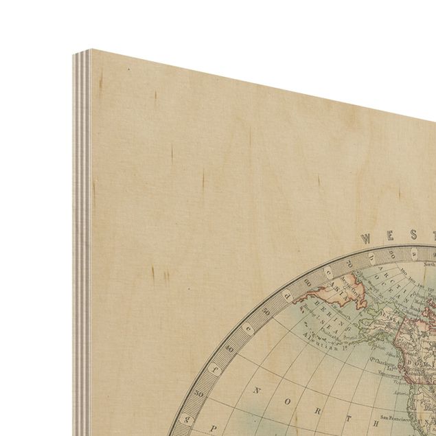 Houten schilderijen Vintage World Map The Two Hemispheres