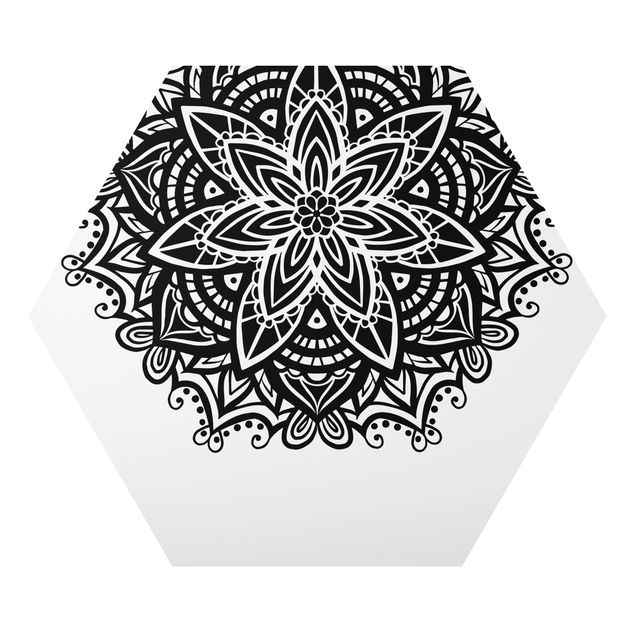 Hexagons Aluminium Dibond schilderijen Mandala Flower With Heart