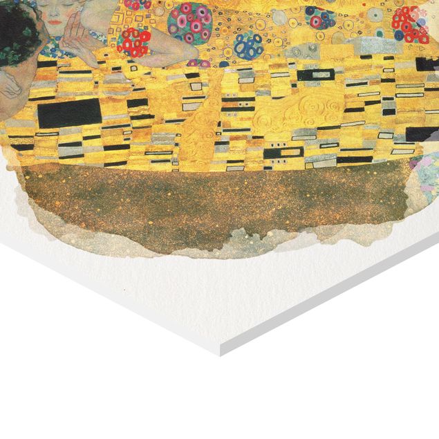 Hexagons Forex schilderijen WaterColours - Gustav Klimt - The Kiss