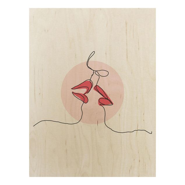 Houten schilderijen Lips Kiss Line Art