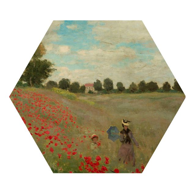Hexagons houten schilderijen Claude Monet - Poppy Field Near Argenteuil