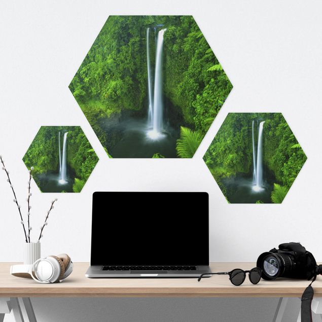 Hexagons Aluminium Dibond schilderijen Heavenly Waterfall