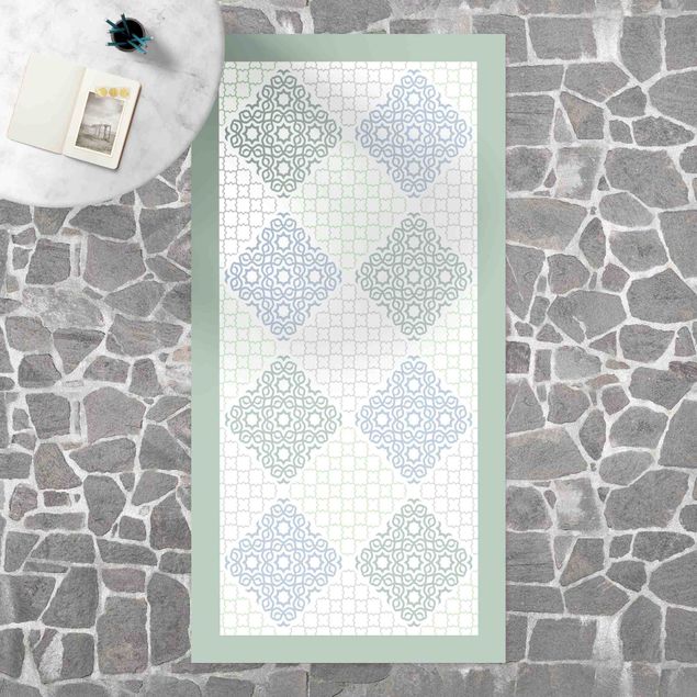 loper vloerkleed Islamic Tile Pattern Sea Breeze With Frame