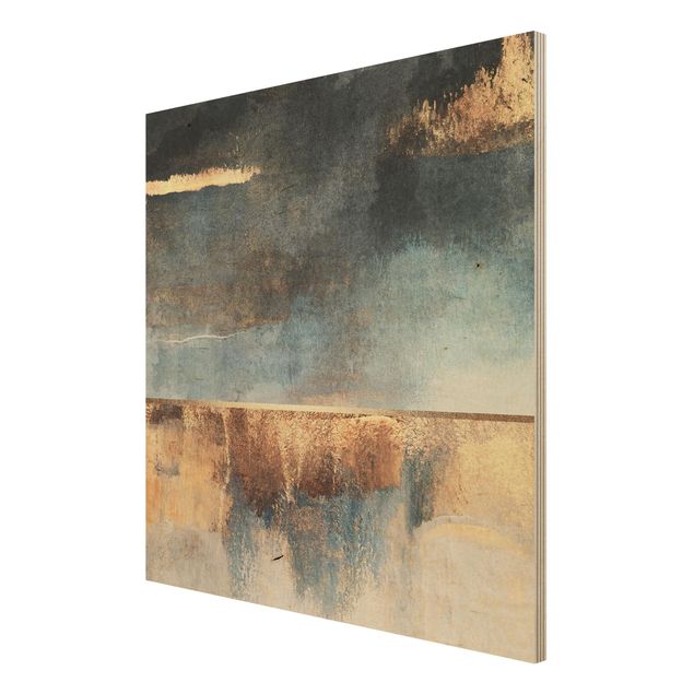 Houten schilderijen Abstract Lakeshore In Gold