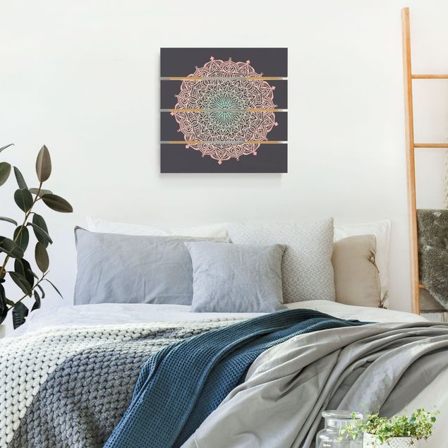 Houten schilderijen op plank Mandala Ornament In Rose And Blue