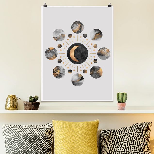 Posters Moon Phases Abstract Gold