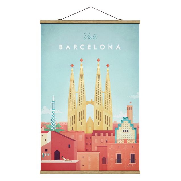 Stoffen schilderij met posterlijst Travel Poster - Barcelona
