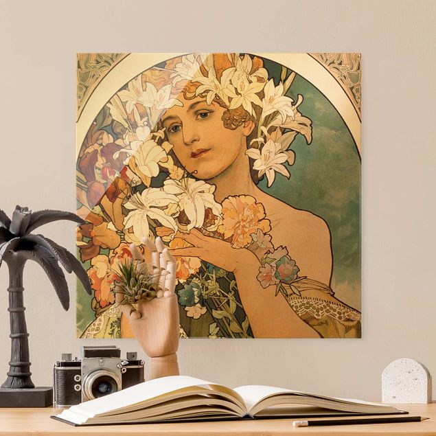 Glasschilderijen Alfons Mucha - Flower