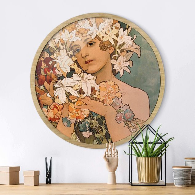 Gerahmte Bilder Rund Alfons Mucha - Flower