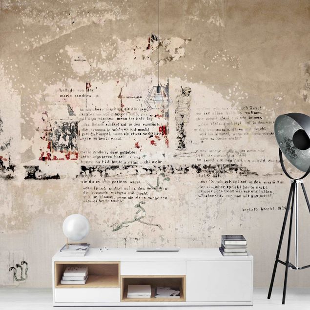 Fotobehang Old Concrete Wall With Bertolt Brecht Verses