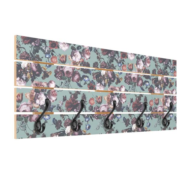 Wandkapstokken houten pallet Old Masters Flowers With Tulips And Roses On Blue