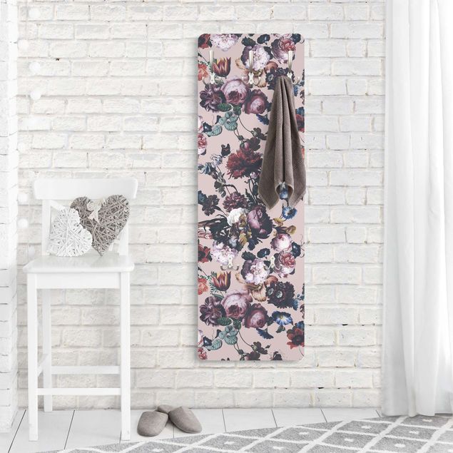 Wandkapstokken houten paneel Old Masters Flowers With Tulips And Roses On Pink